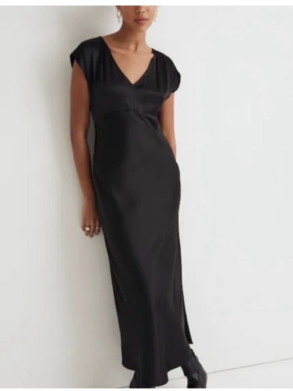 Madewell Black Satin V-Neck Maxi Dress Minimalist Wear